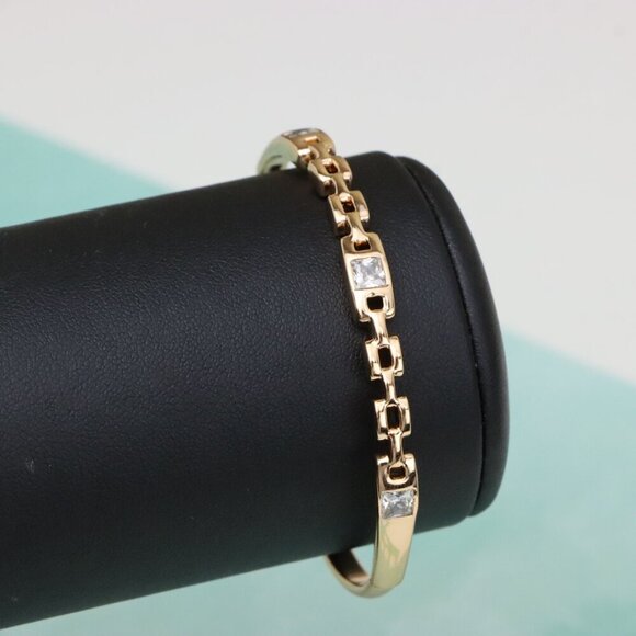 Elegant Rose Gold Bangle with Geometric Charm and Crystal Accents, XPBL0474 - Picture 7 of 12